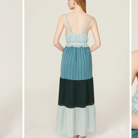 Slate & Willow Blue Tiered Swiss Dot Braided Tank V Neck Maxi Dress Size Medium - Picture 3 of 9